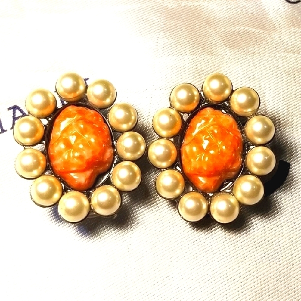RARE VRBA Miriam Haskell Vintage Coral Pearl Earrings